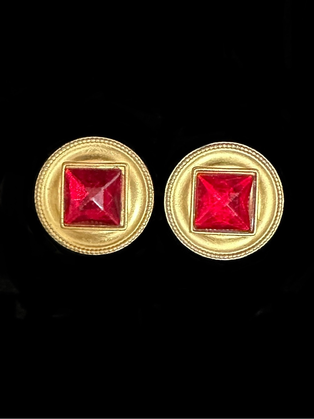 Ben-Amun Gold-Tone Earrings with Red Square Stones